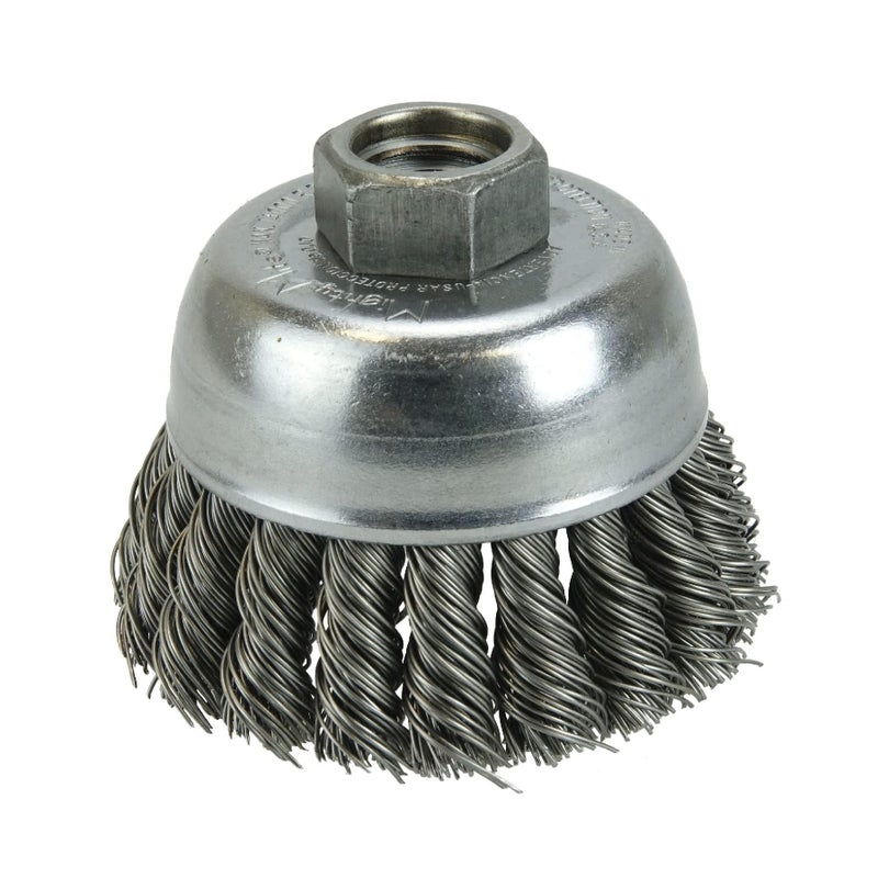 Weiler 13286 2-3/4" Single Row Knot Wire Cup Brush, .020" Steel Fill, 5/8"-11 UNC Nut, Made in the USA - Image 1